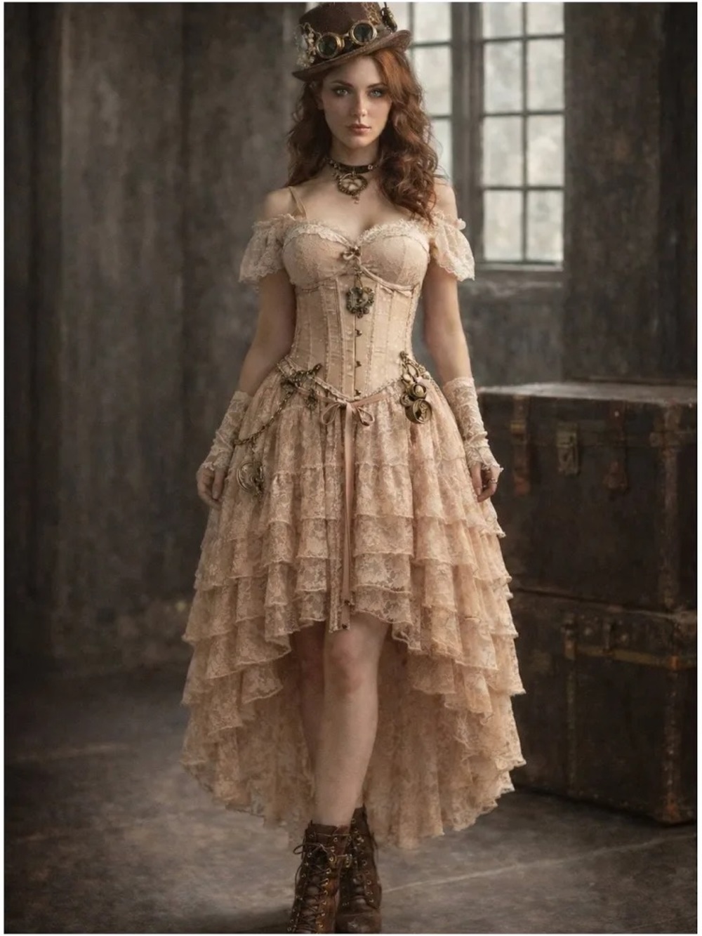 Belle Poque Women’s Small Drawstring Amelia Steampunk skirt lace floral